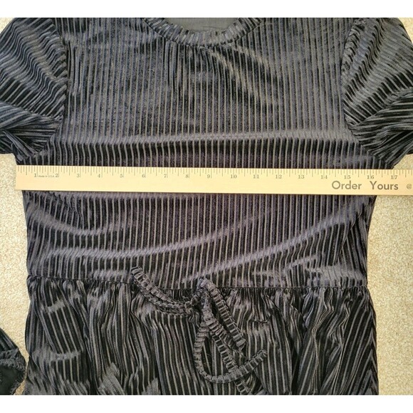 Womens Rib Velvet Dress Size L 8 Black Shein Long Sleeve Crew Neck Cinch Waist - Picture 6 of 9